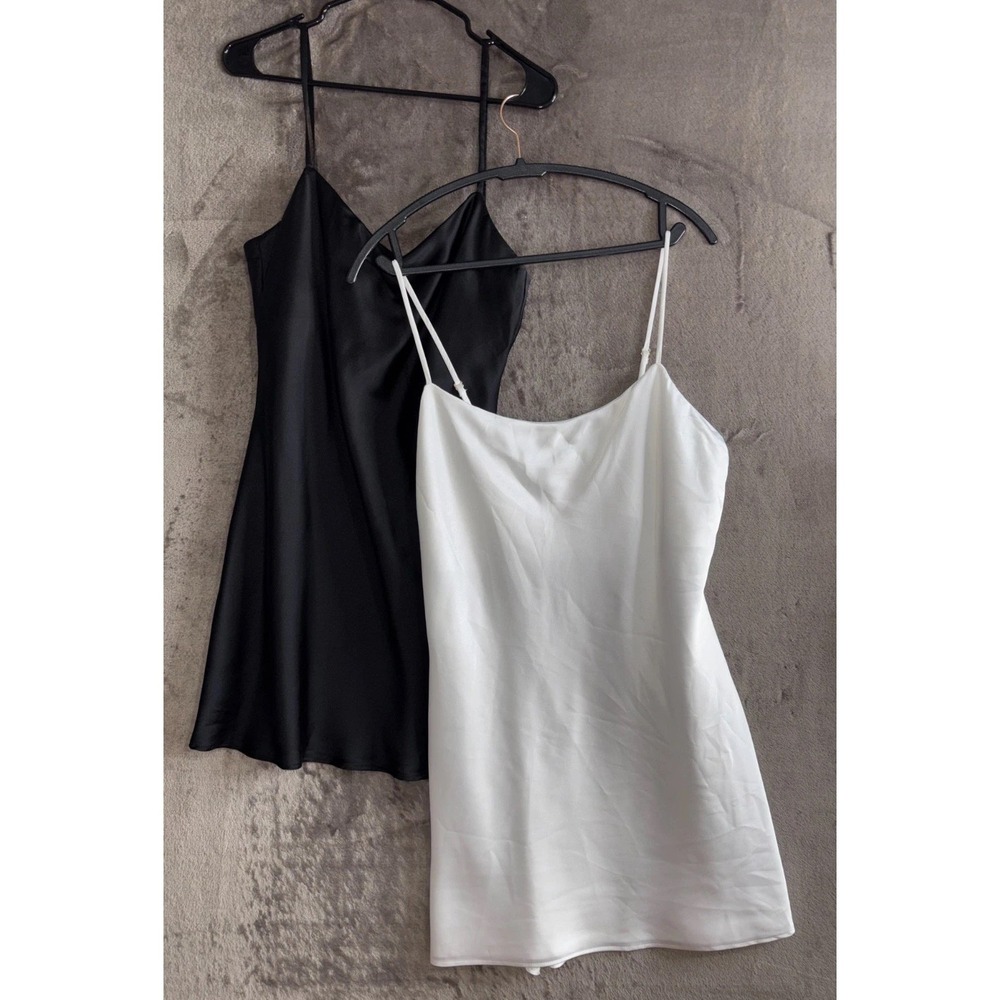 Show Me Your Mumu Olsen Mini Dress Womens Large White Black Luxe Satin Lot Of 2